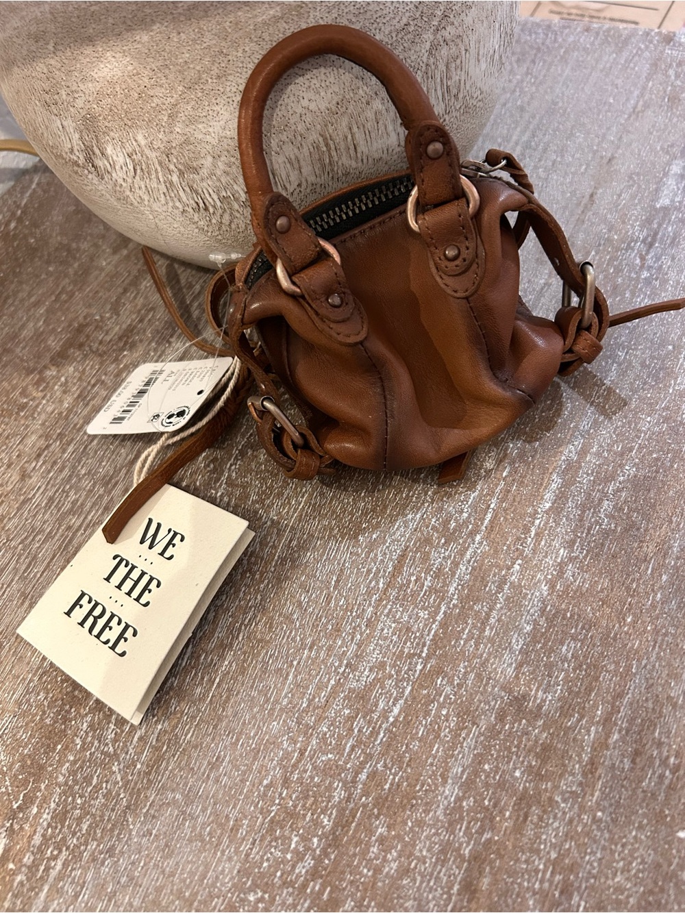 Free People Mini Bag Charm in Brown & Cream - Picture 2 of 4